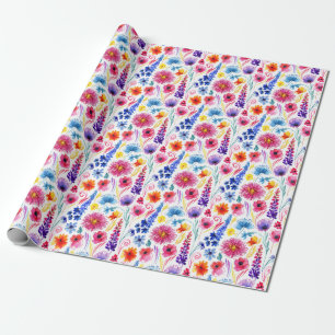 Bright Abstract Watercolor Style Flowers Wrapping Paper