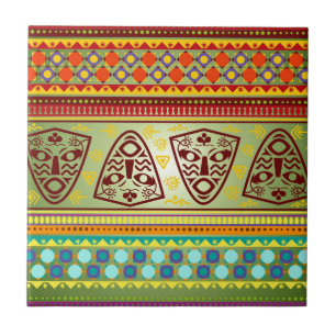 Bright African Mask Tribal Pattern Tile