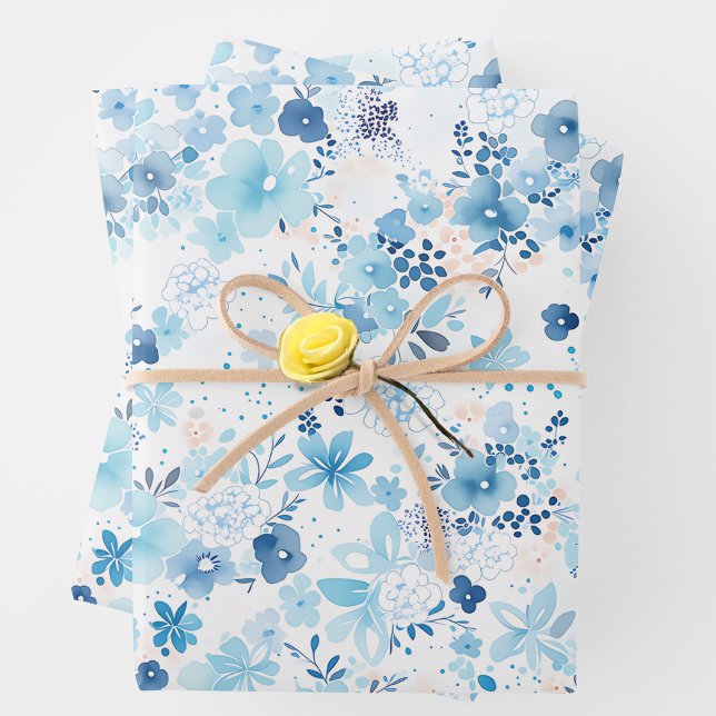 Bright Airy Blue Summer Floral Pattern Wrapping Paper Sheet (Creator Uploaded)