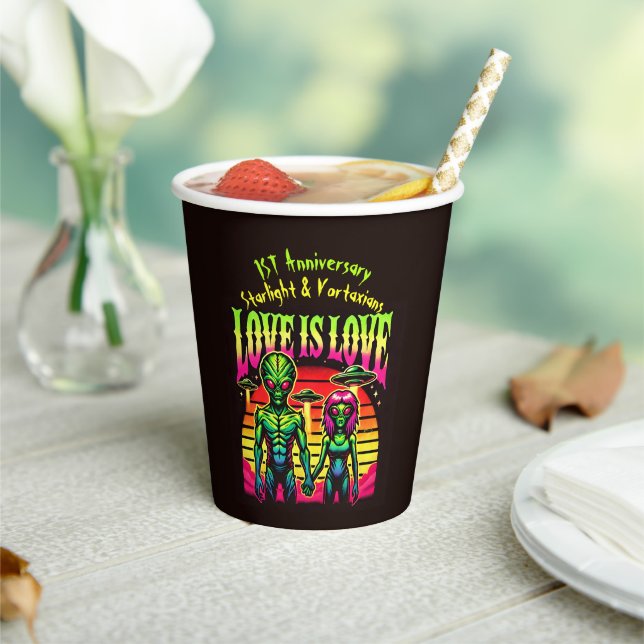 Bright Aliens in Love Under Sky Paper Cups (Insitu)