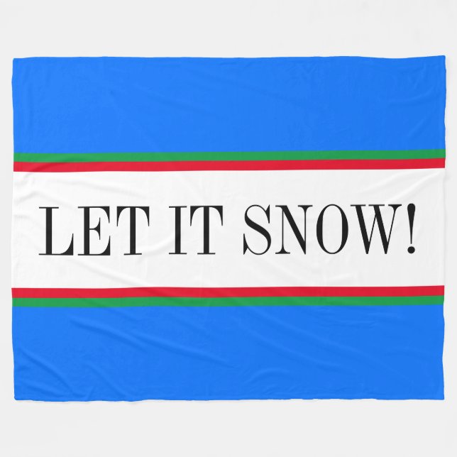 Bright Alpine Blue White "LET IT SNOW" Stripes Fleece Blanket (Front (Horizontal))