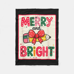 Bright & Merry Teacher Christmas Pencil Winter Fleece Blanket