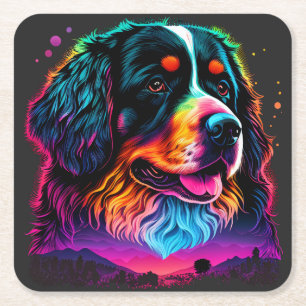 Bright and Beautiful Bernese Mountain Dog Square Paper Coaster