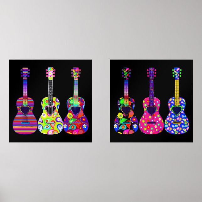 Bright and Beautiful Boho Hippie Style Guitars  (Front)