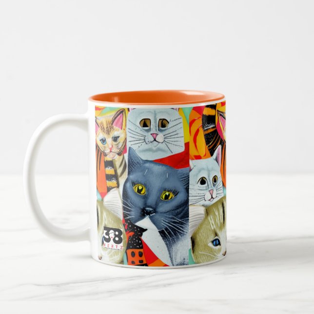 Bright and Beautiful Cats Two-Tone Coffee Mug (Left)