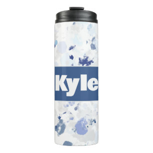 Bright and Blue Grey Splatter with Name Thermal Tumbler