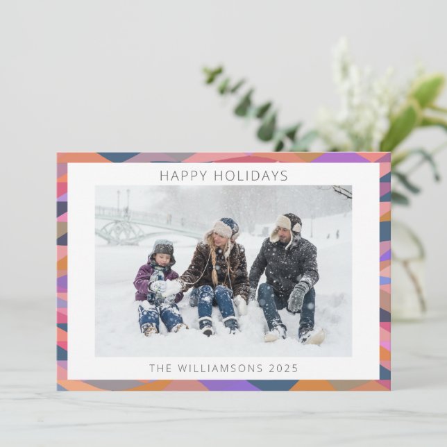 Bright and Bold Abstract Triangles Custom Photo Holiday Card (Standing Front)