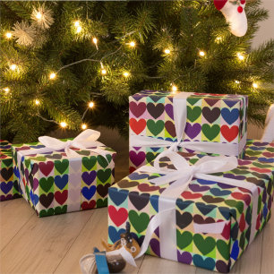Bright and Bold Colourful Hearts Motif  Wrapping Paper