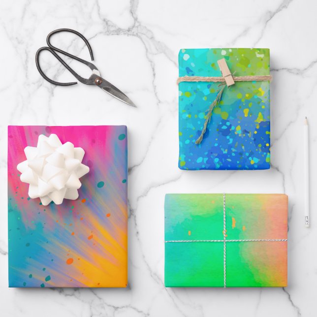 Bright and Bold Colourful Splatter Wrapping Paper Sheet (Front)