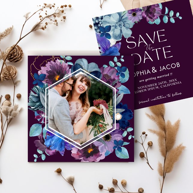 Bright and bold floral Magenta Winter Wedding Save The Date (Creator Uploaded)