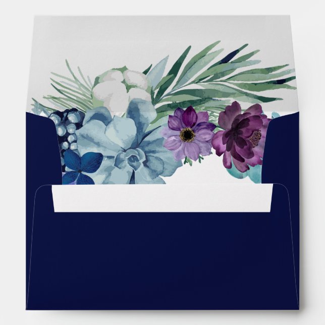 Bright and bold floral Navy blue Wedding Envelope (Back (Bottom))