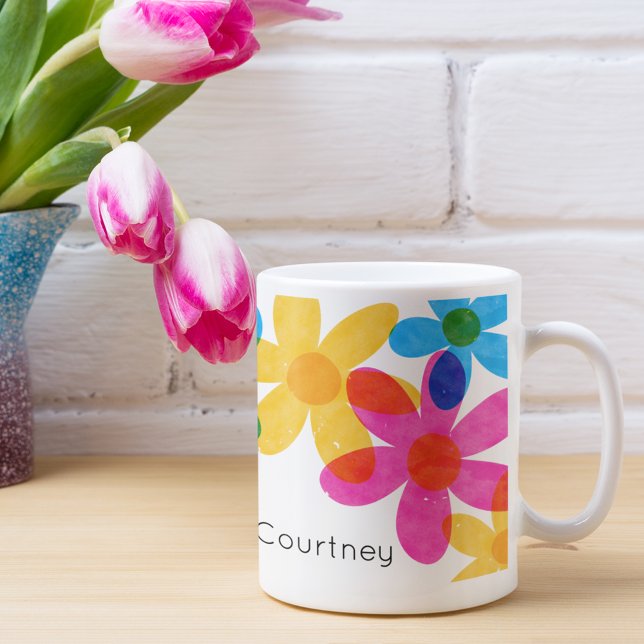 Bright and Bold Hippie Flowers Personalised Coffee Mug (Creator Uploaded)