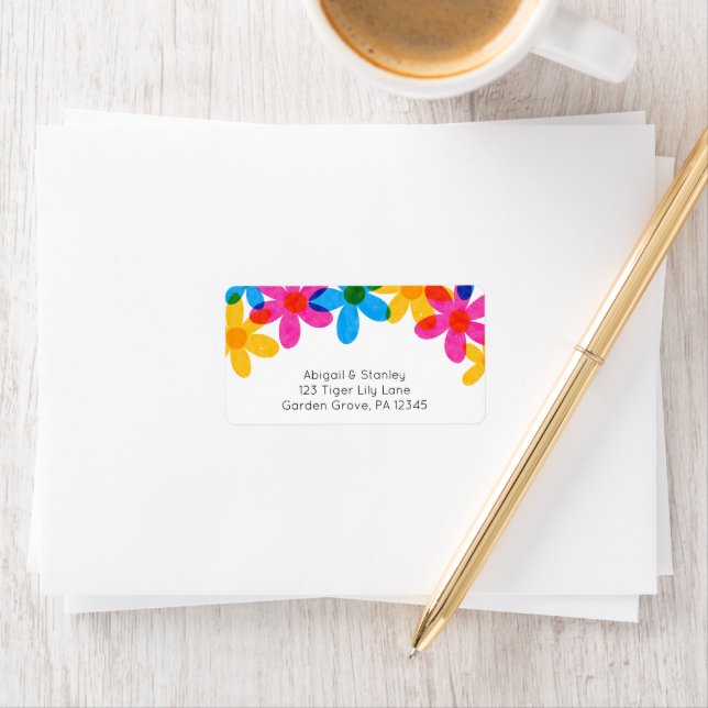 Bright and Bold Hippie Flowers Return Address Label (Insitu)