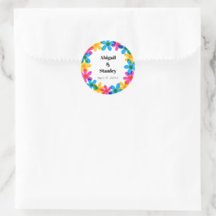Bright and Bold Hippie Flowers Spring Wedding Classic Round Sticker