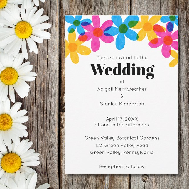 Bright and Bold Hippie Flowers Spring Wedding Invitation (Creator Uploaded)