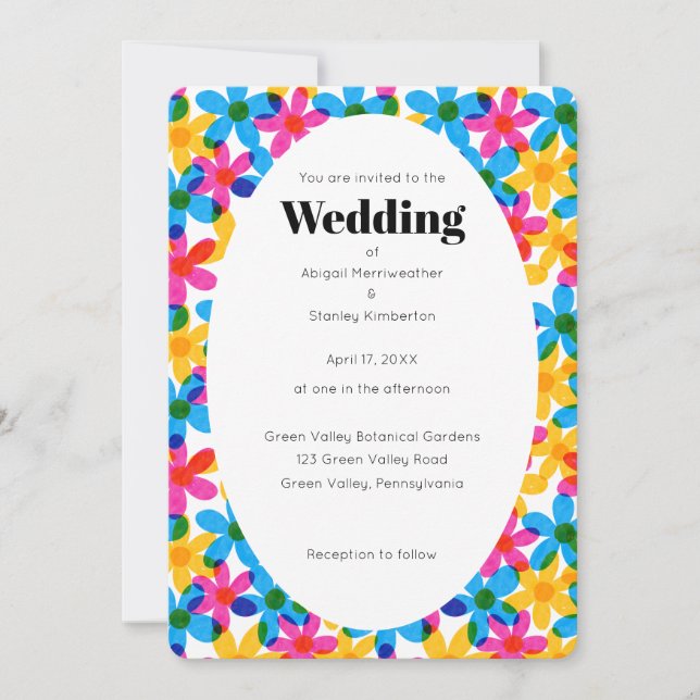 Bright and Bold Hippie Flowers Spring Wedding Invitation (Front)