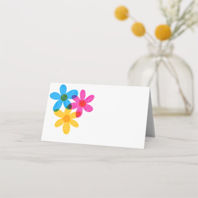 Bright and Bold Hippie Flowers Spring Wedding Place Card (Front)
