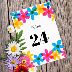 Bright and Bold Hippie Flowers Spring Wedding Table Number