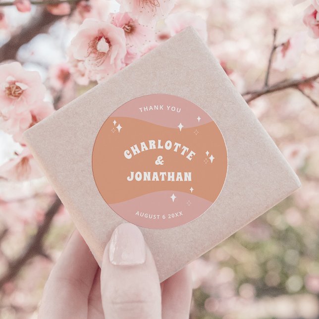 Bright and Bold Modern Retro Wedding Classic Round Sticker (Creator Uploaded)