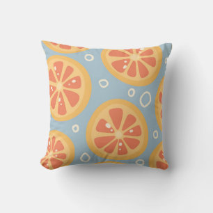 Bright and Bold Orange Slices Pattern on Blue Cushion