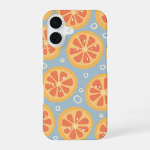 Bright and Bold Orange Slices Pattern on Blue iPhone 16 Case