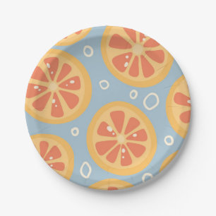 Bright and Bold Orange Slices Pattern on Blue Paper Plate