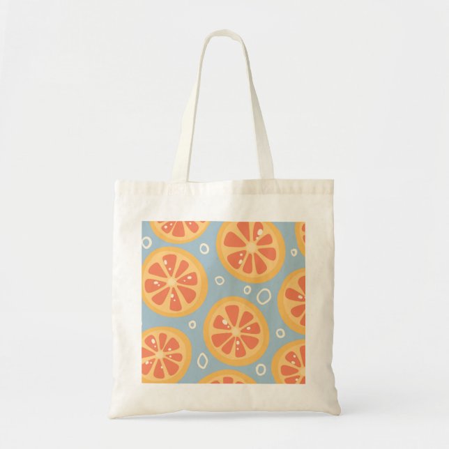 Bright and Bold Orange Slices Pattern on Blue Tote Bag (Front)