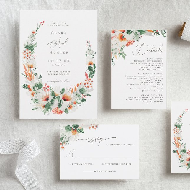 Bright and Bold Orange Wildflower Wedding Details Enclosure Card (Creator Uploaded)