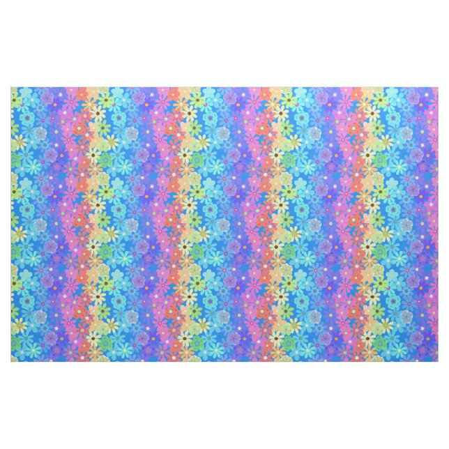 Bright and Bold Rainbow Hippie Flowers Fabric (Yard)