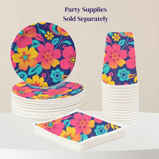 Bright and Bold Retro Flowers-Dopamine Style Paper Plate (Bright and Bold Retro Flowers-Dopamine Style Party supplies paper plate, napkins, and cups)