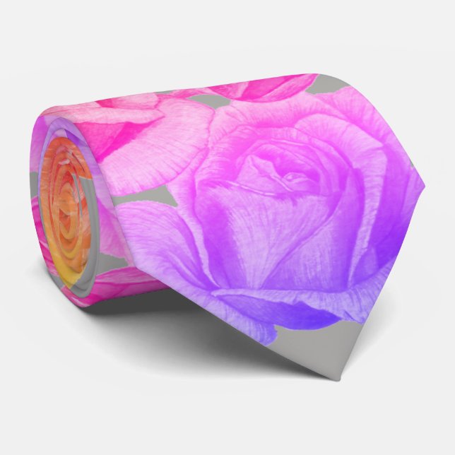 bright and bold roses and rose buds floral tie (Rolled)