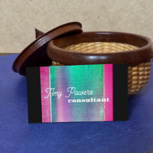 bright and bold turquoise and pink on black business card