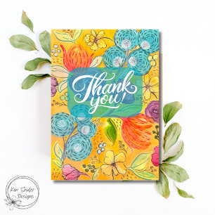 Bright and Bold Watercolor Florals Thank You  Card