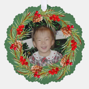 Bright and Cheerful Wreath - Your Photo  Tree Decoration Card