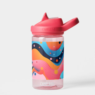 Bright and colourful abstract forms with dots water bottle