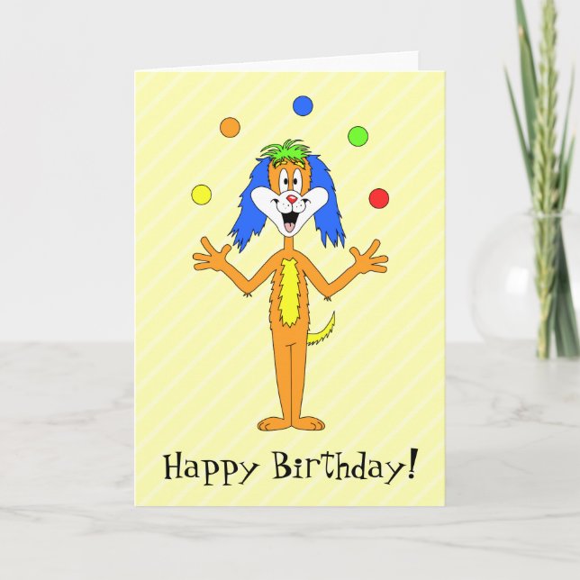 Bright and Colourful Cartoon Dog Juggling. Card (Front)