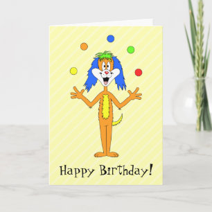 Bright and Colourful Cartoon Dog Juggling. Card
