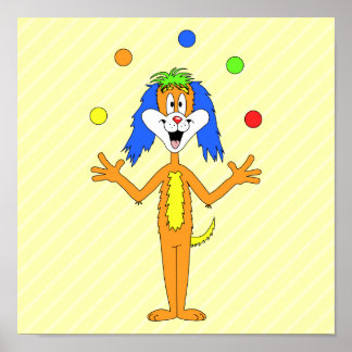 Bright and Colourful Cartoon Dog Juggling. Poster