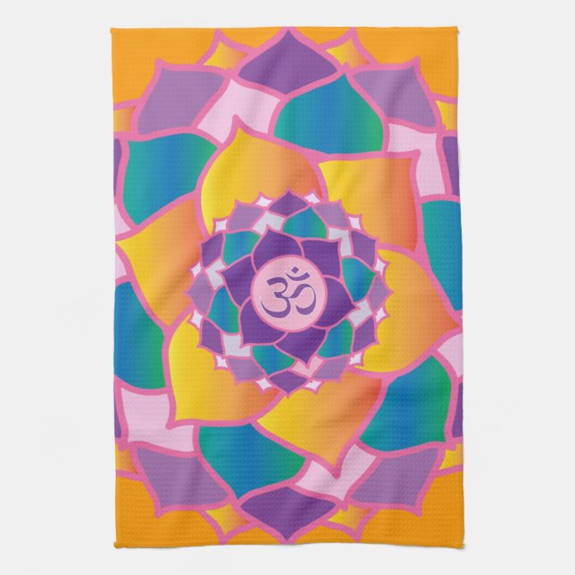 Bright and Colourful Crown Chakra Elegant Yoga Tea Towel (Vertical)