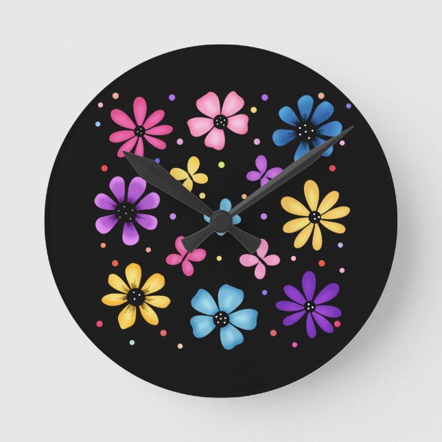 Bright and Colourful Flowers and Butterflies Round Clock (Front)