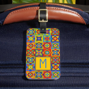Bright and Colourful Geometric Tile Monogram Luggage Tag
