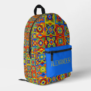 Bright and Colourful Geometric Tile Personalised Printed Backpack