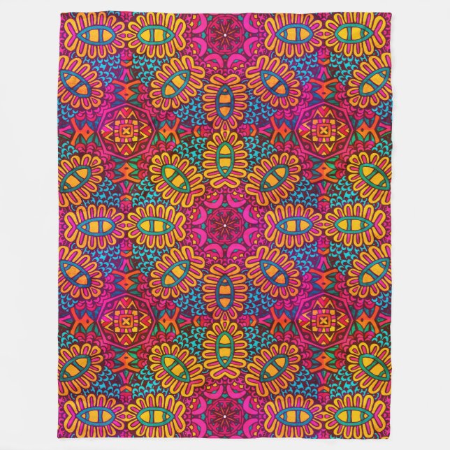 Bright And Colourful Mandala  Fleece Blanket (Front)