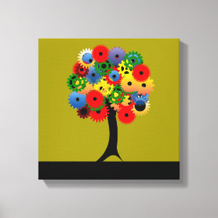 Bright and Colourful Mechanical Gear Tree Canvas Print