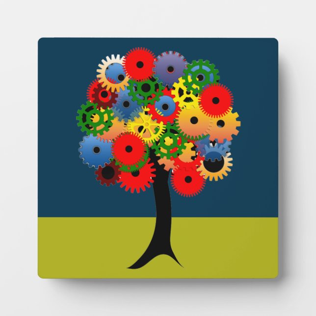 Bright and Colourful Mechanical Gear Tree Plaque (Front)