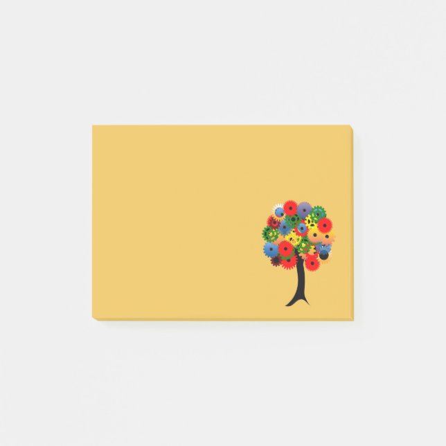 Bright and Colourful Mechanical Gear Tree Post-it Notes (Front)
