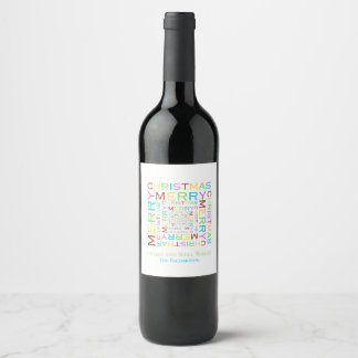 Bright and Colourful Merry Christmas Typography Wine Label
