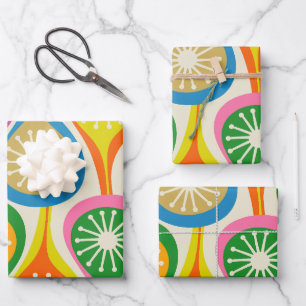 Bright and Colourful Mid Century Modern Atomic Fun Wrapping Paper Sheet