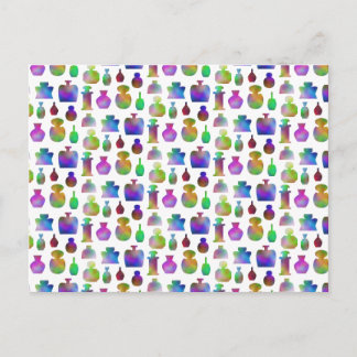Bright and Colourful Perfume Bottles Pattern. Postcard