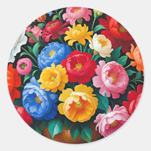Bright and colourful roses classic round sticker